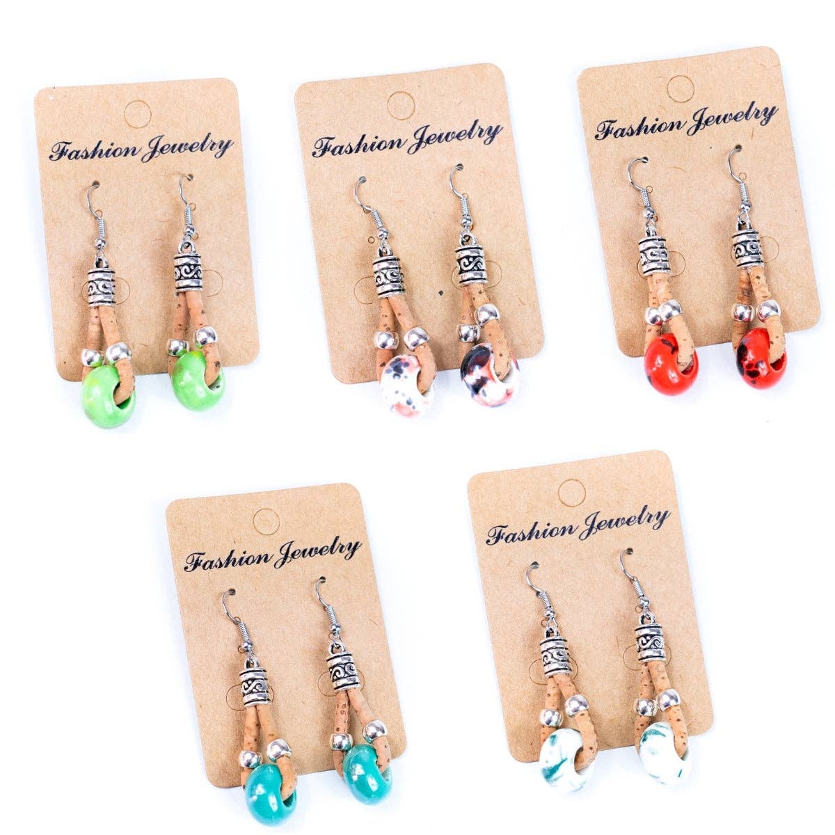 Cork and ceramic beads handmade earring ER-151-MIX-5