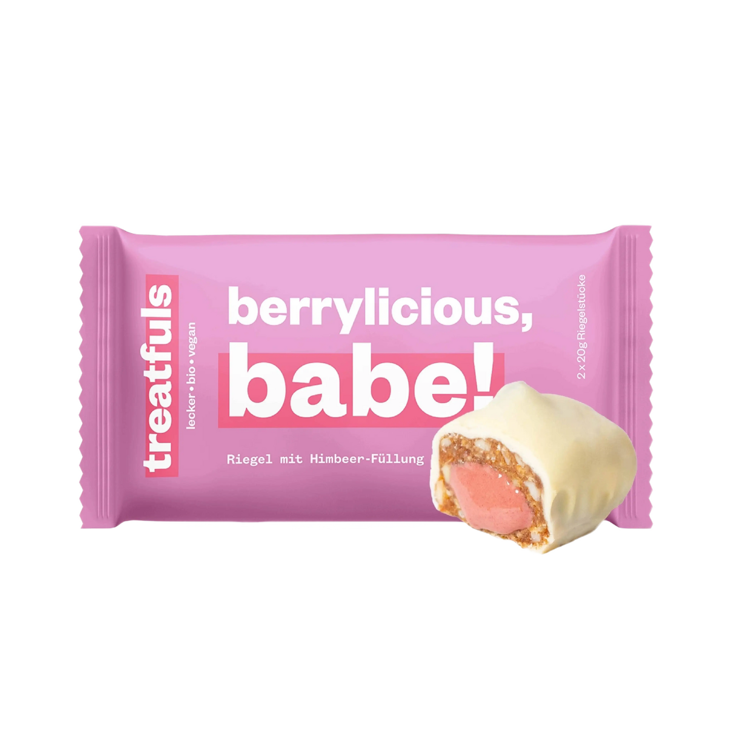 White chocolate raspberry bar with filling organic + vegan