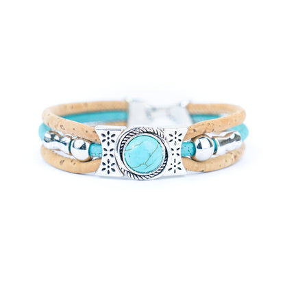 Natural cork cord and ceramic beads handmade bracelet and ring set