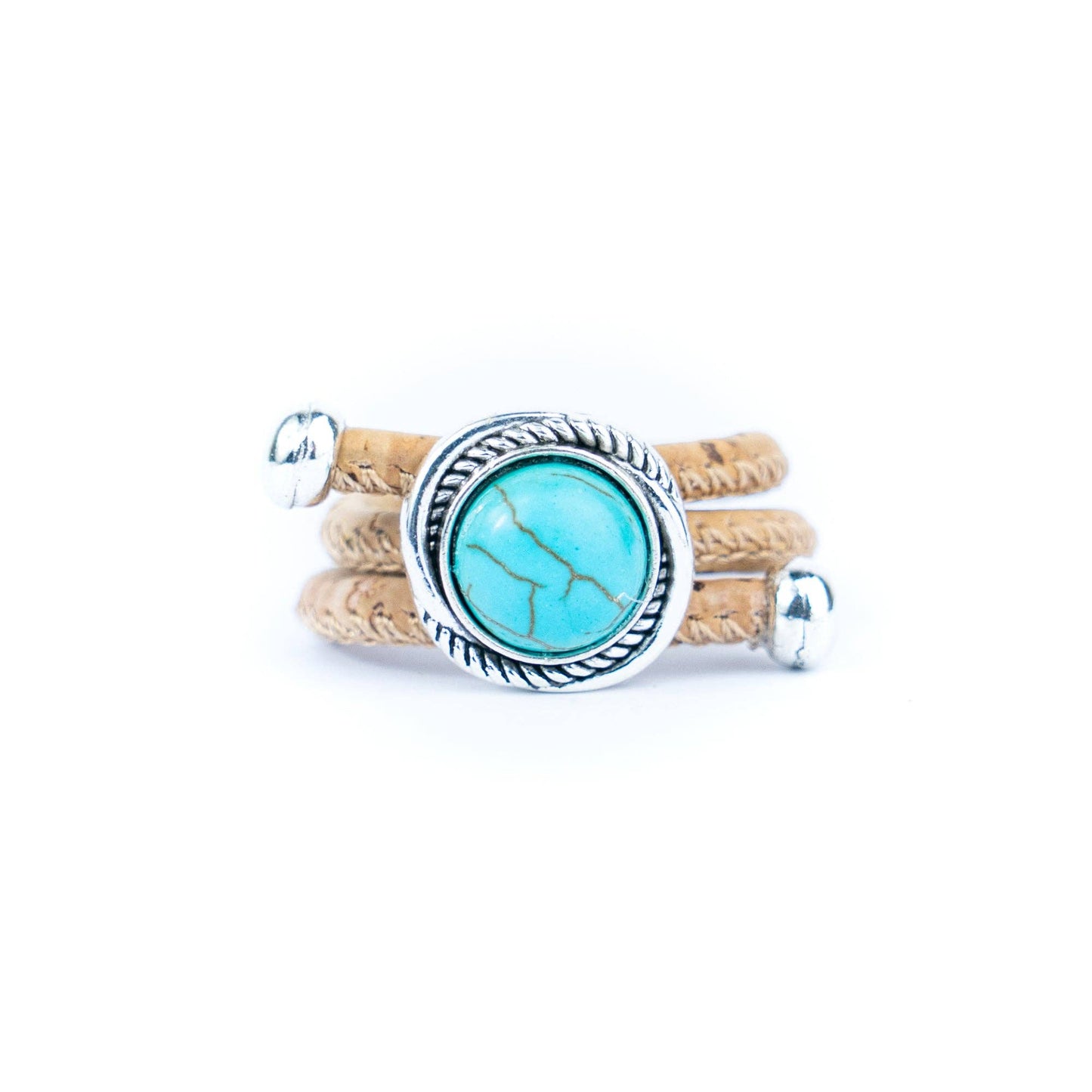 Natural cork cord and ceramic beads handmade bracelet and ring set
