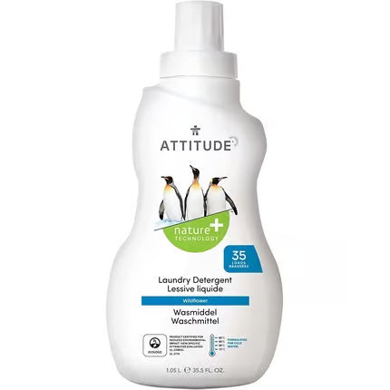 Detergente para roupa Attitude, ingredientes à base de plantas e minerais, limpeza vegan.