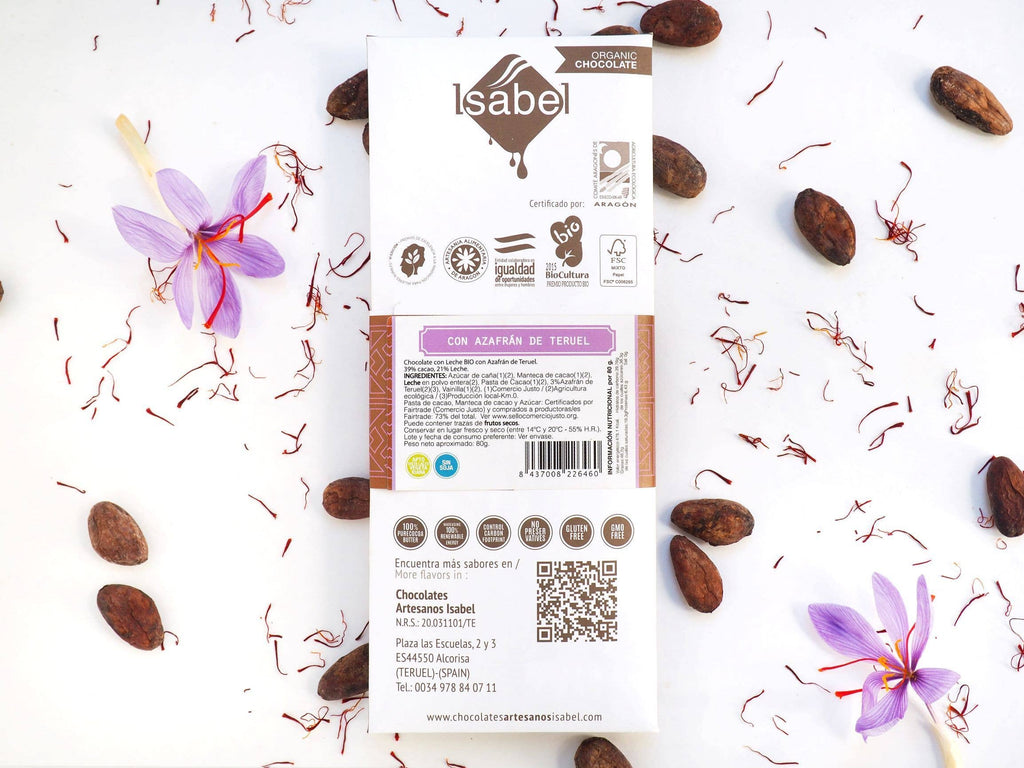 Chocolate biológico com açafrão em tablete de Teruel - 10 unidades