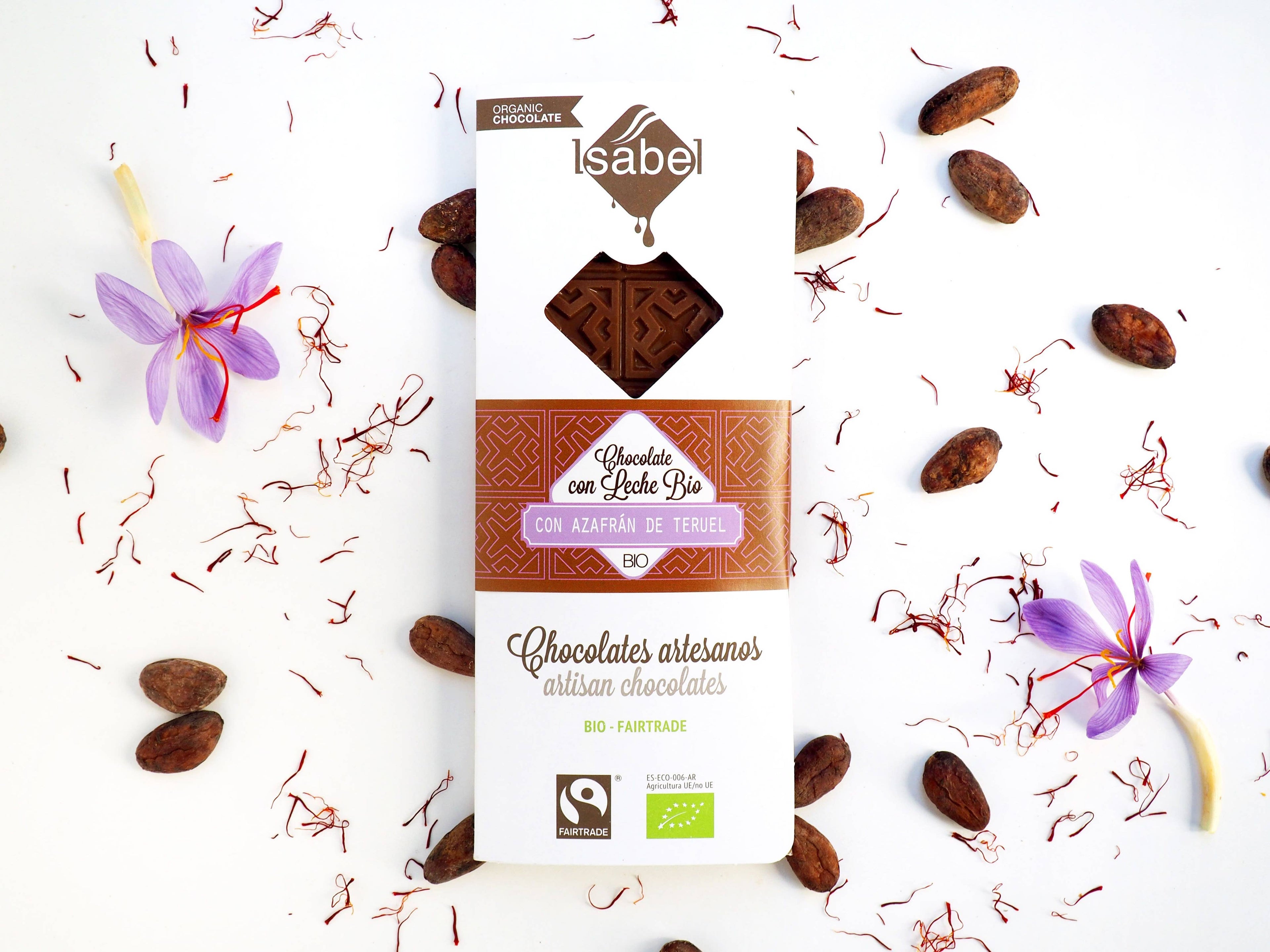 Chocolate biológico com açafrão em tablete de Teruel - 10 unidades